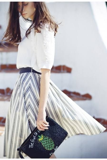 直條紋裙子 　裙子穿搭